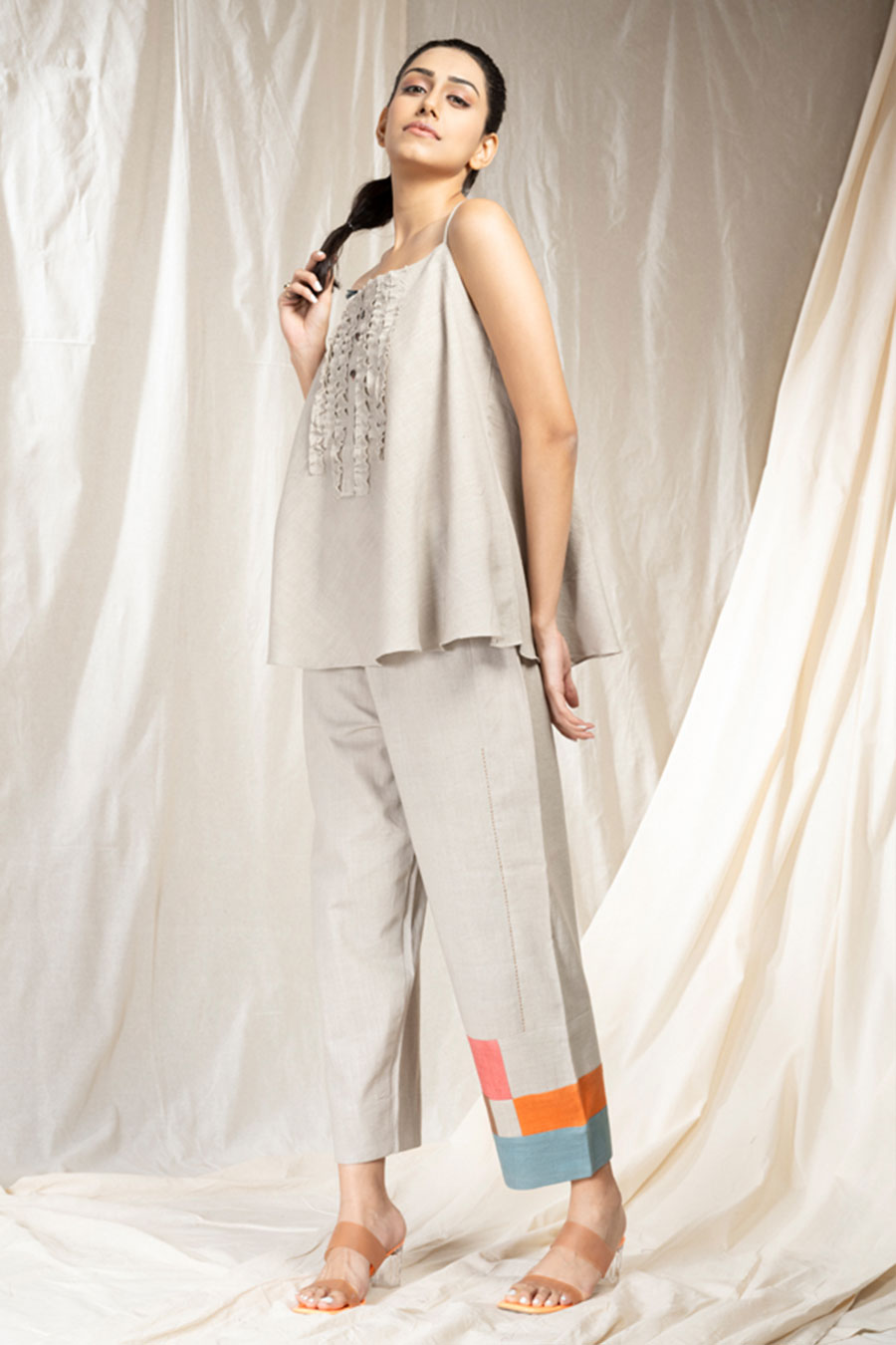 Grey Organic Khadi Spaghetti Co-Ord Set