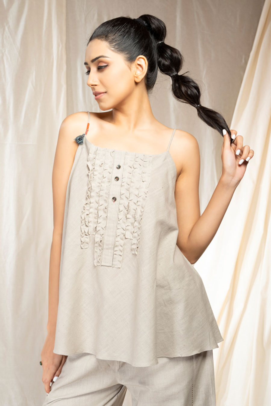 Grey Organic Khadi Spaghetti Co-Ord Set