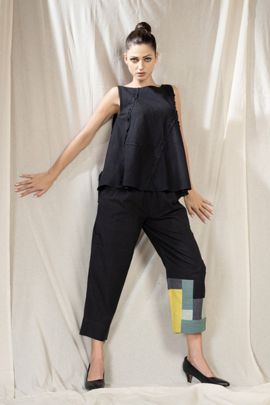 Black Organic Khadi Patchy Co-Ord Set