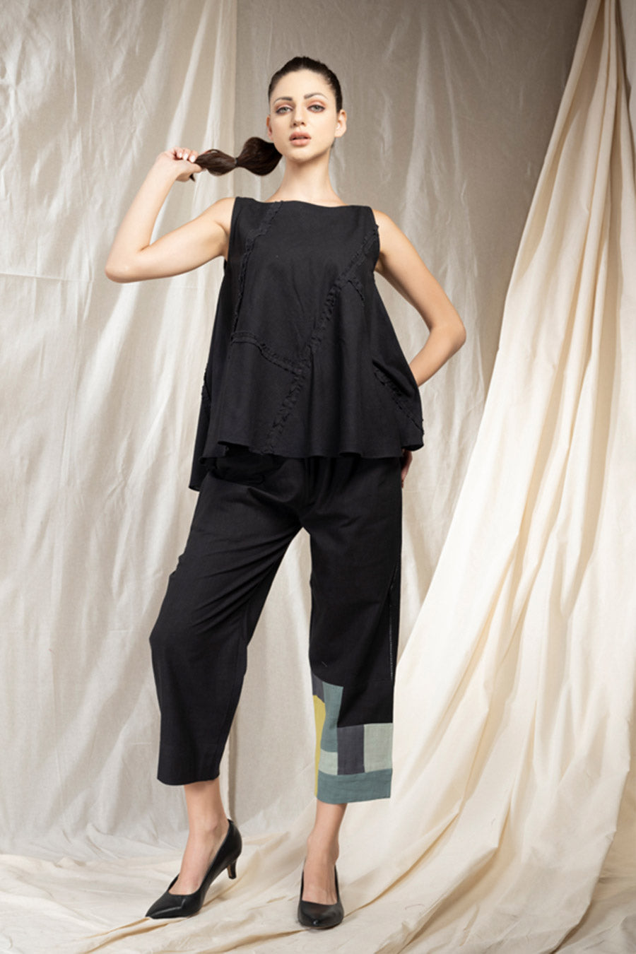 Black Organic Khadi Patchy Co-Ord Set