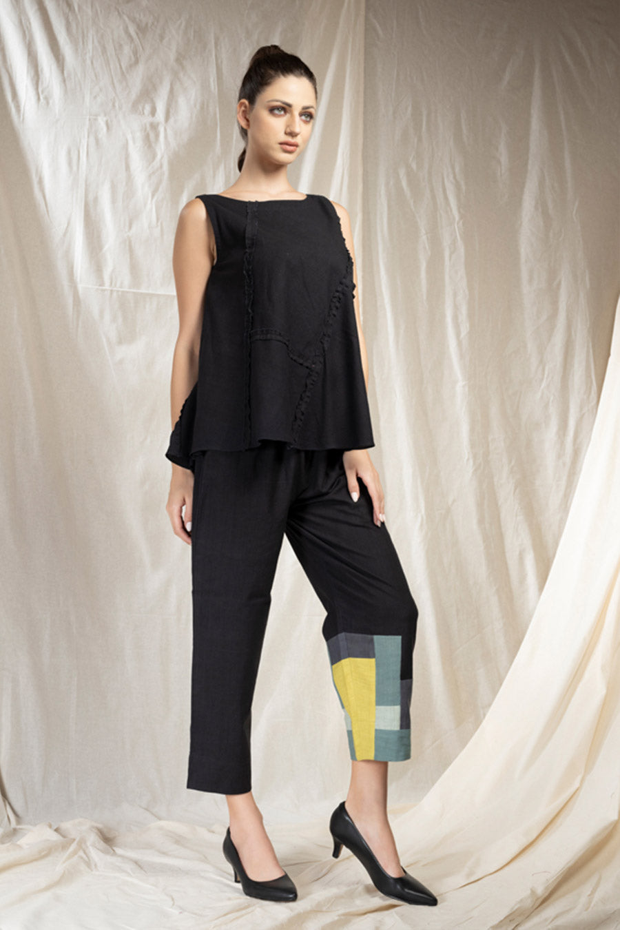 Black Organic Khadi Patchy Co-Ord Set
