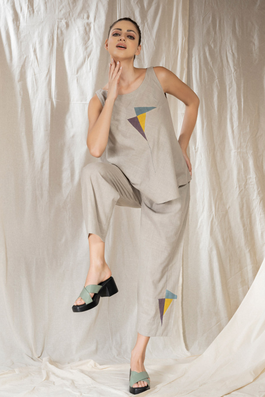 Grey Organic Khadi Appliqué Co-Ord Set