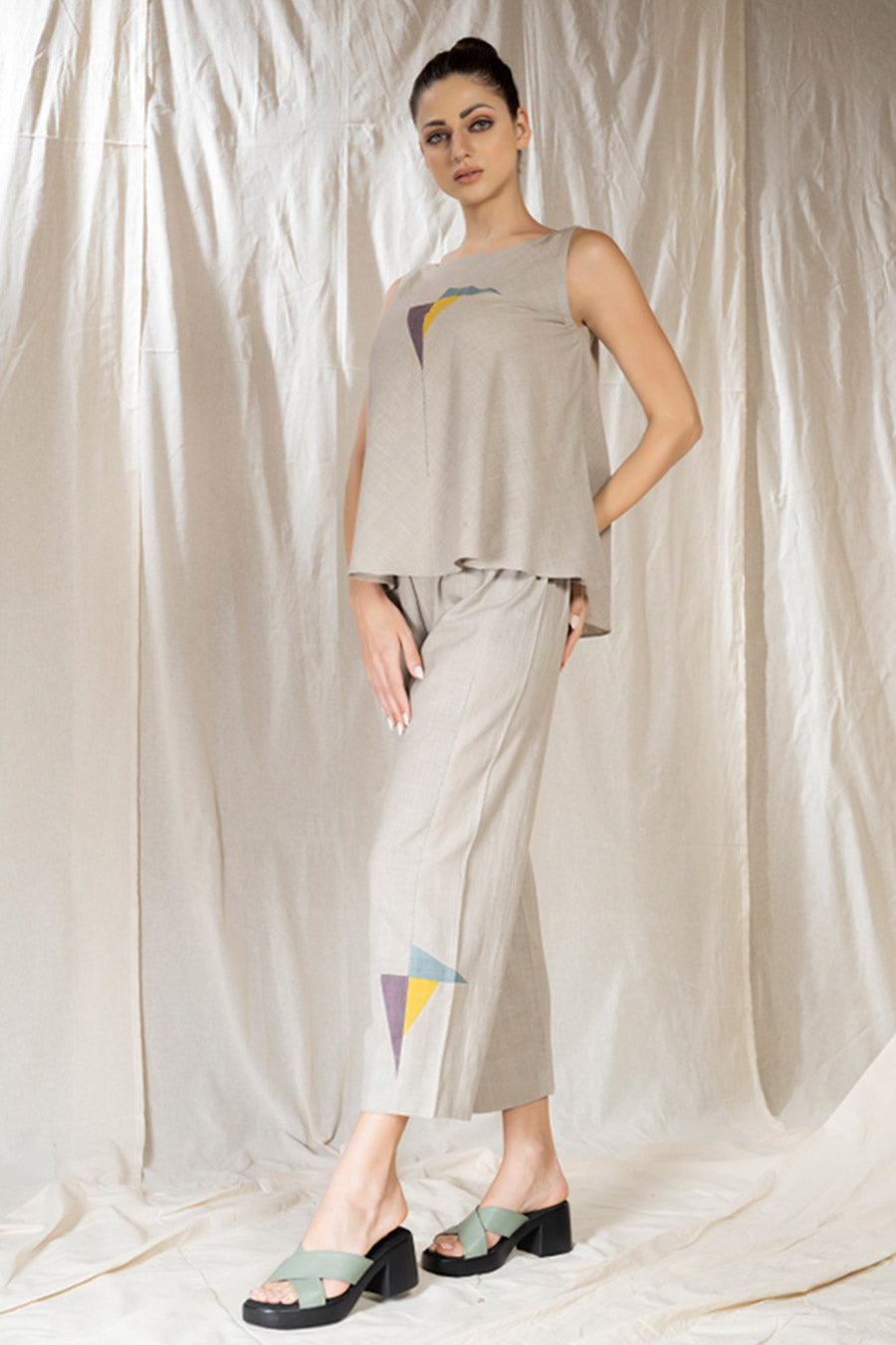 Grey Organic Khadi Appliqué Co-Ord Set