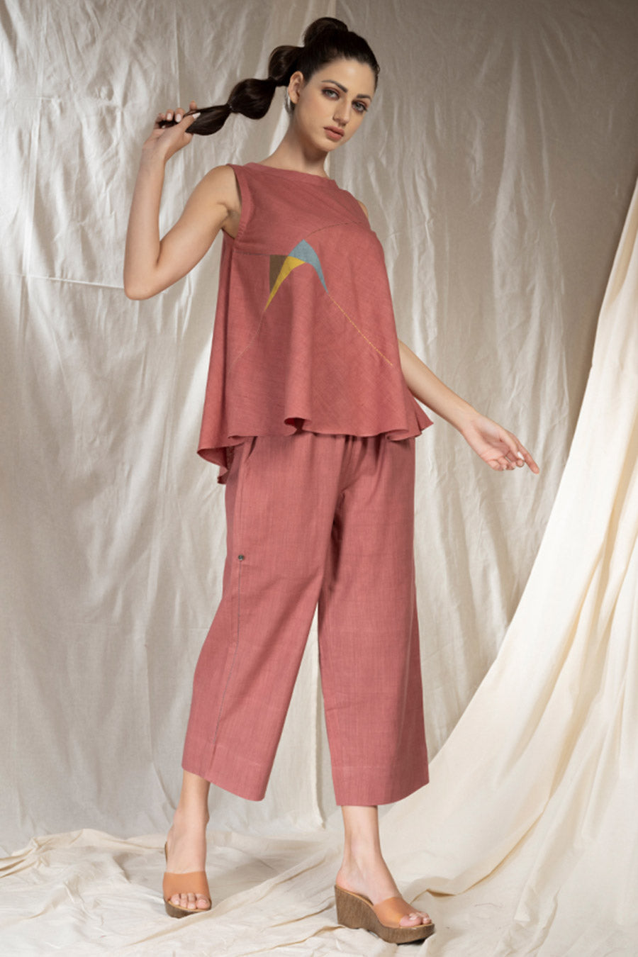 Pink Organic Khadi Appliqué Co-Ord Set