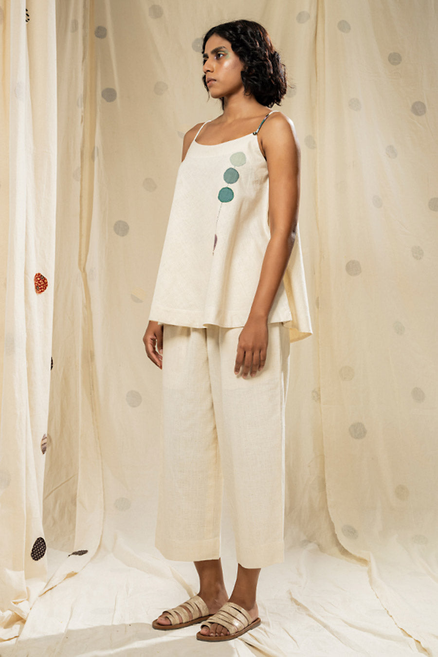 White Organic Khadi Polka Appliqué Co-Ord Set