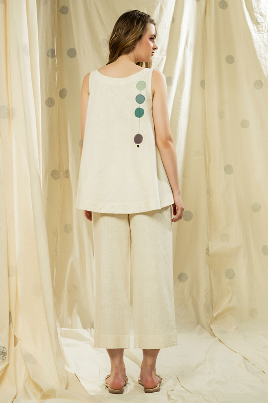 White Organic Khadi Polka Appliqué Co-Ord Set
