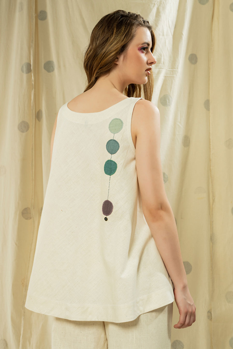White Organic Khadi Polka Appliqué Co-Ord Set