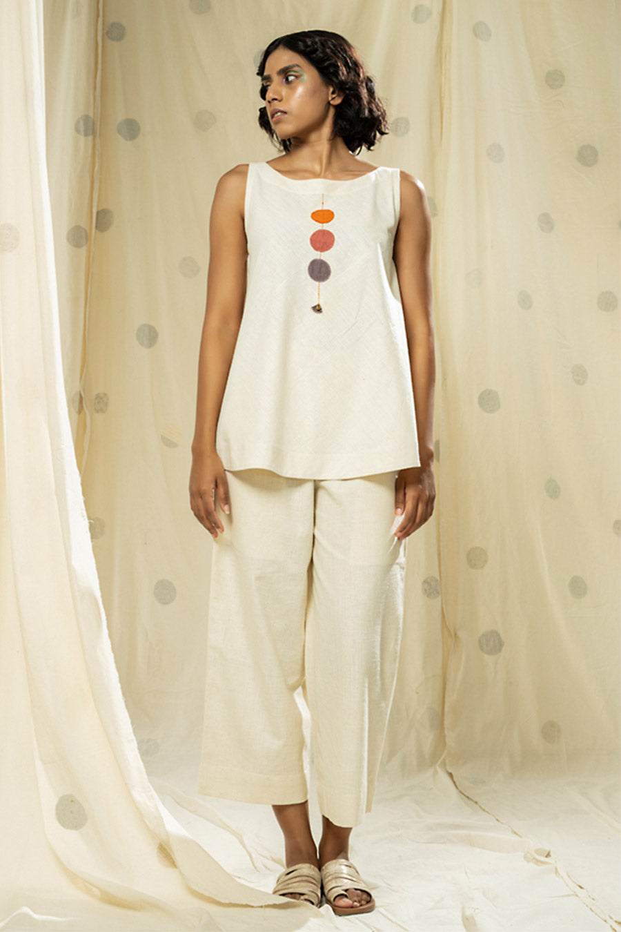 White Organic Khadi Polka Appliqué Co-Ord Set