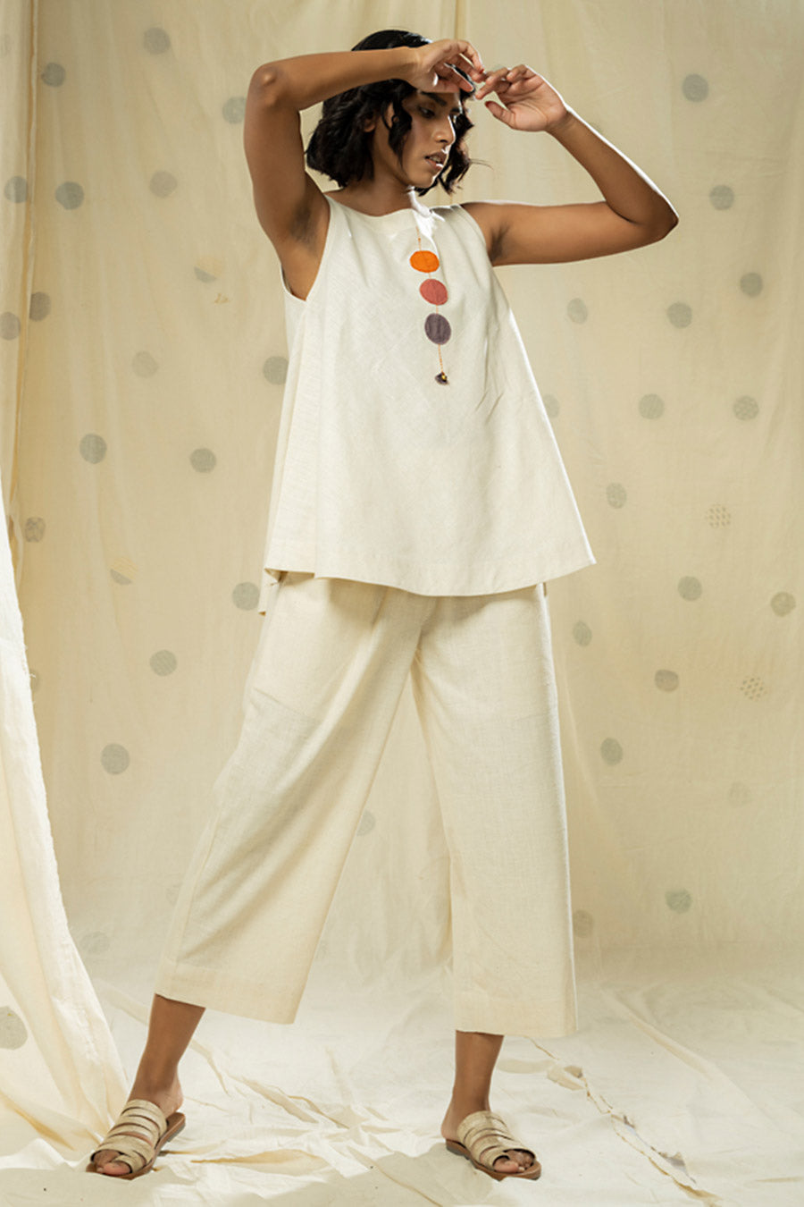 White Organic Khadi Polka Appliqué Co-Ord Set