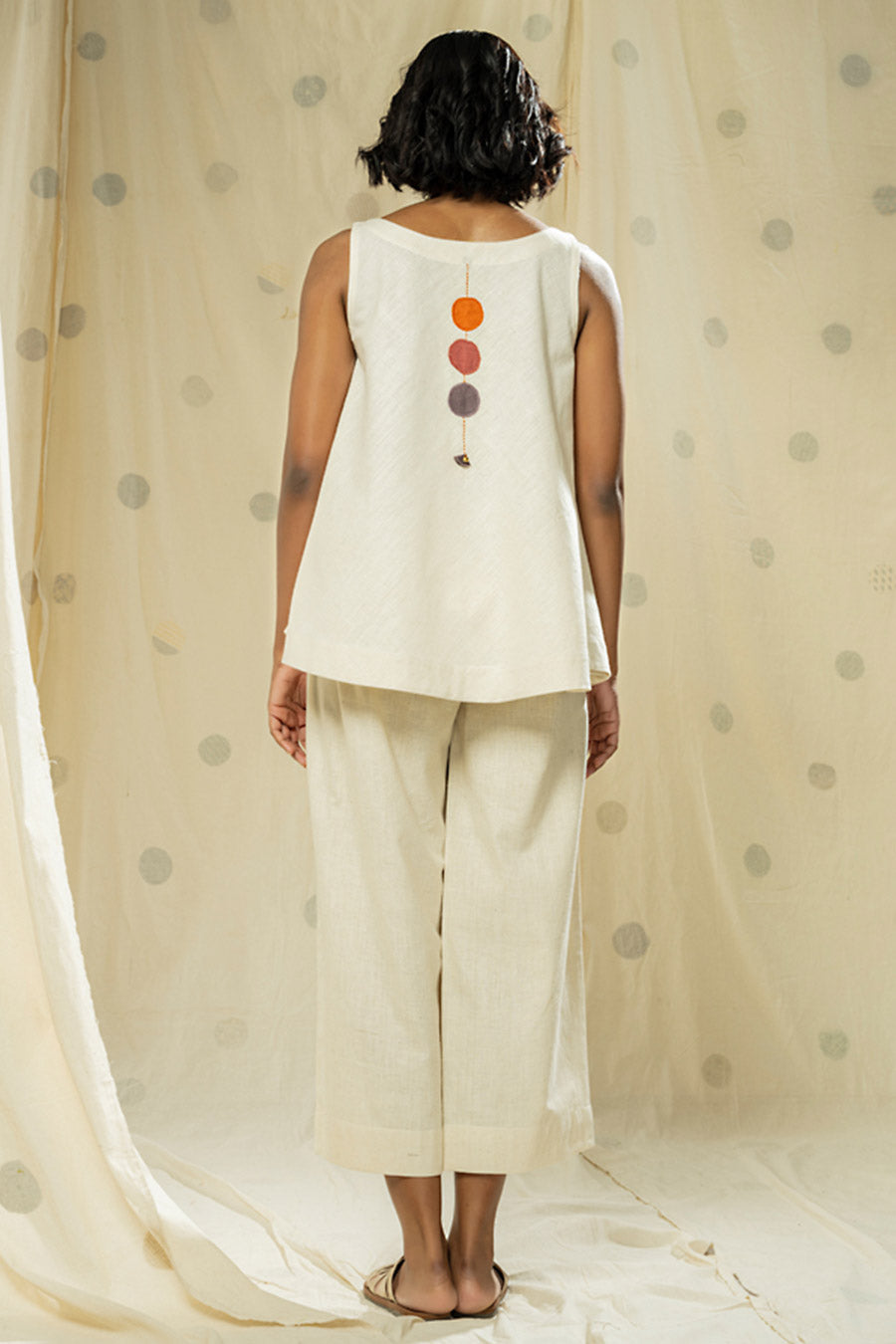 White Organic Khadi Polka Appliqué Co-Ord Set