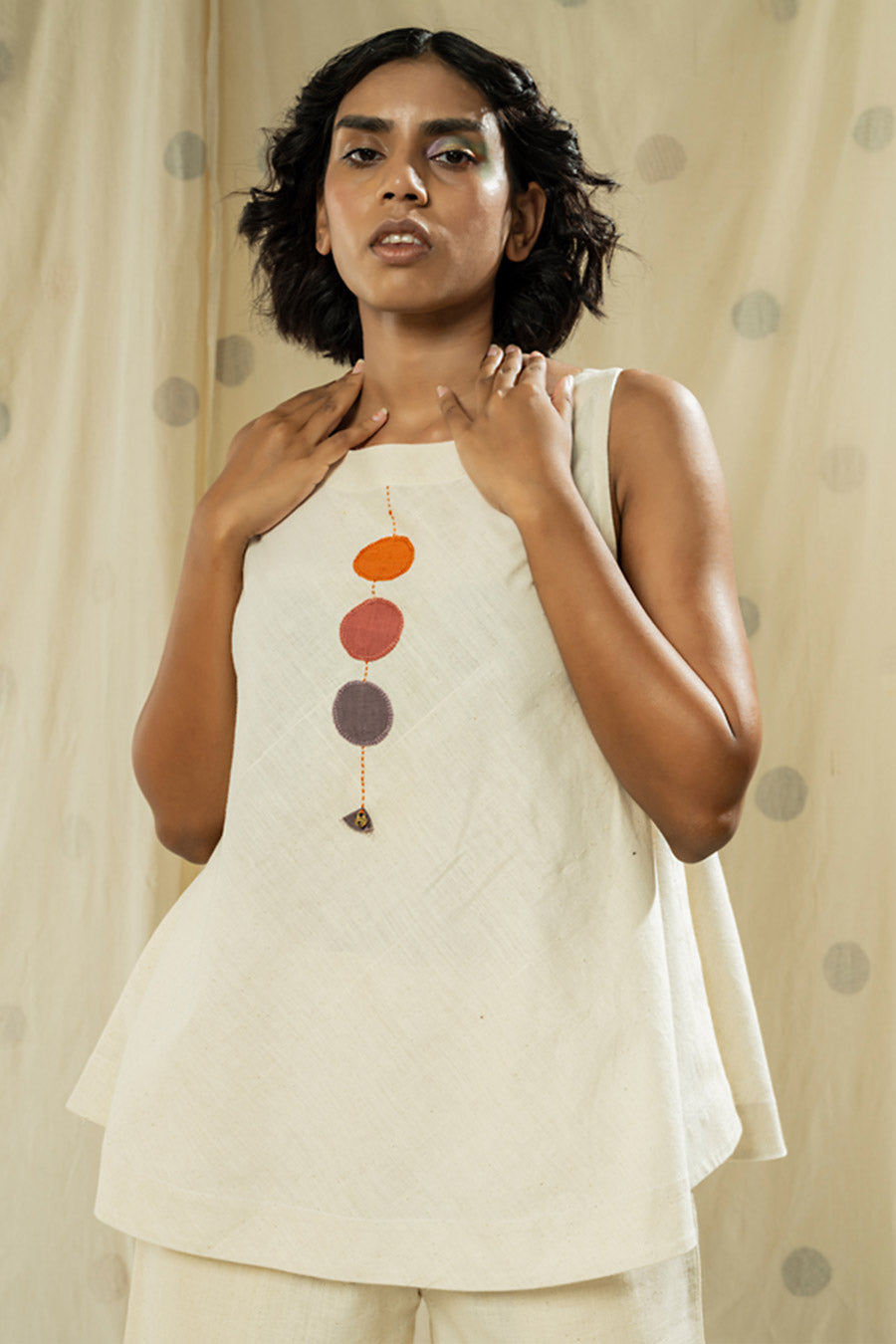 White Organic Khadi Polka Appliqué Co-Ord Set