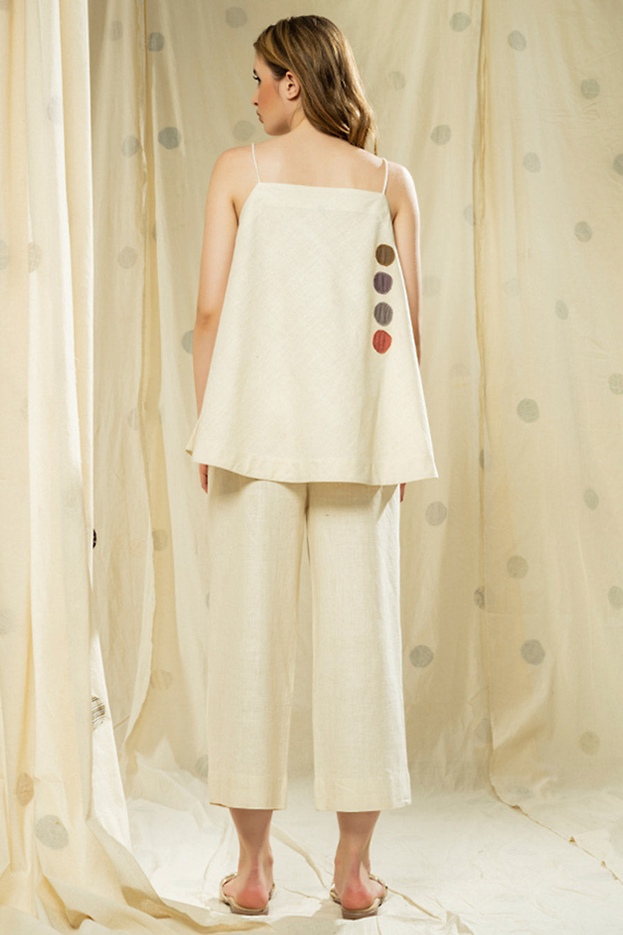 White Organic Khadi Polka Appliqué Co-Ord Set