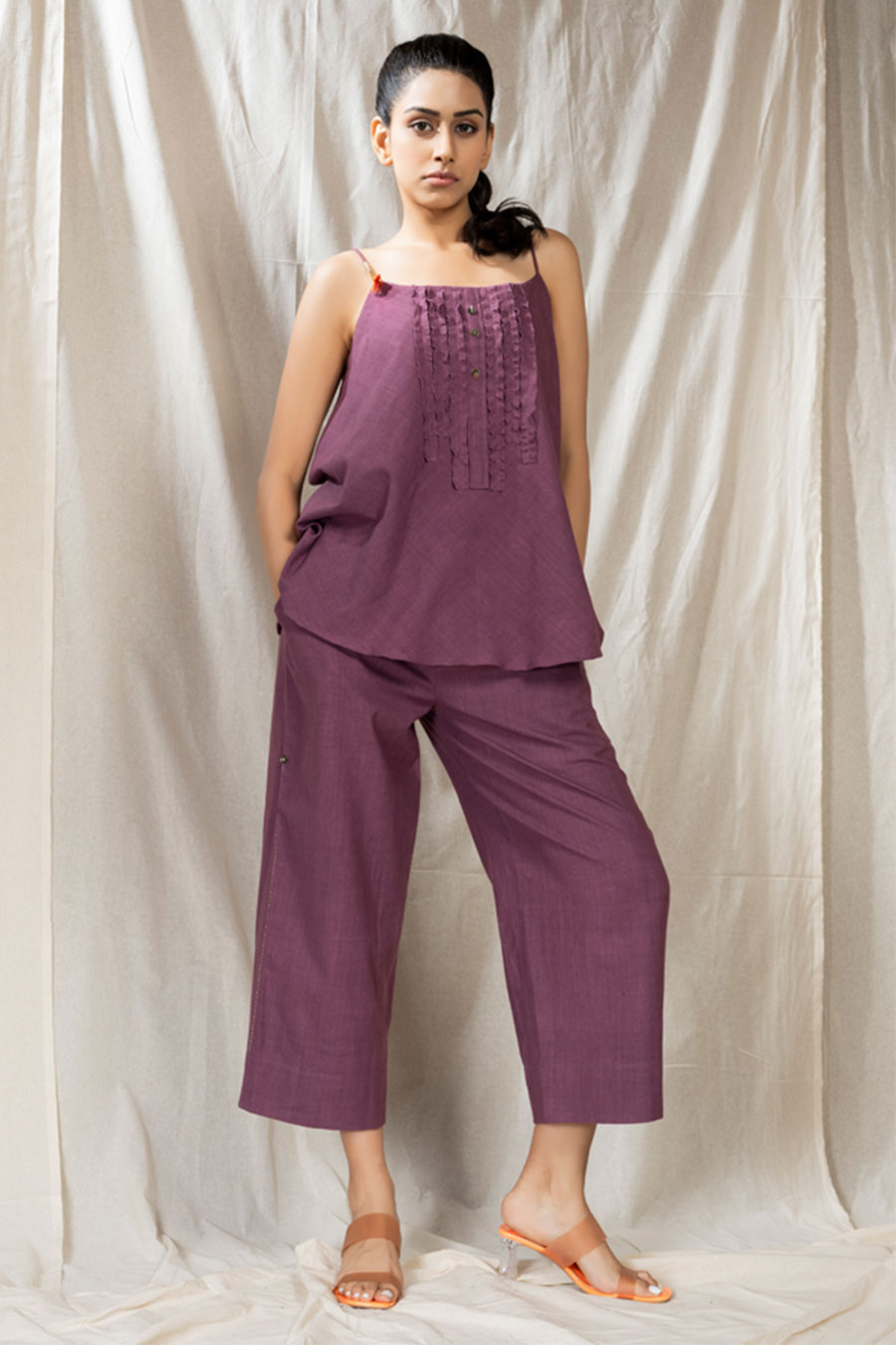 Purple Organic Khadi Frilled Co-Ord Set