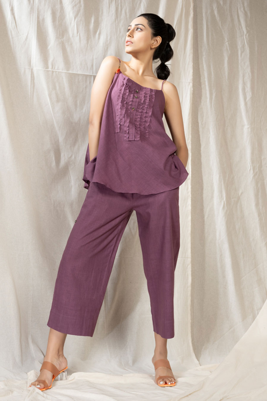 Purple Organic Khadi Frilled Co-Ord Set