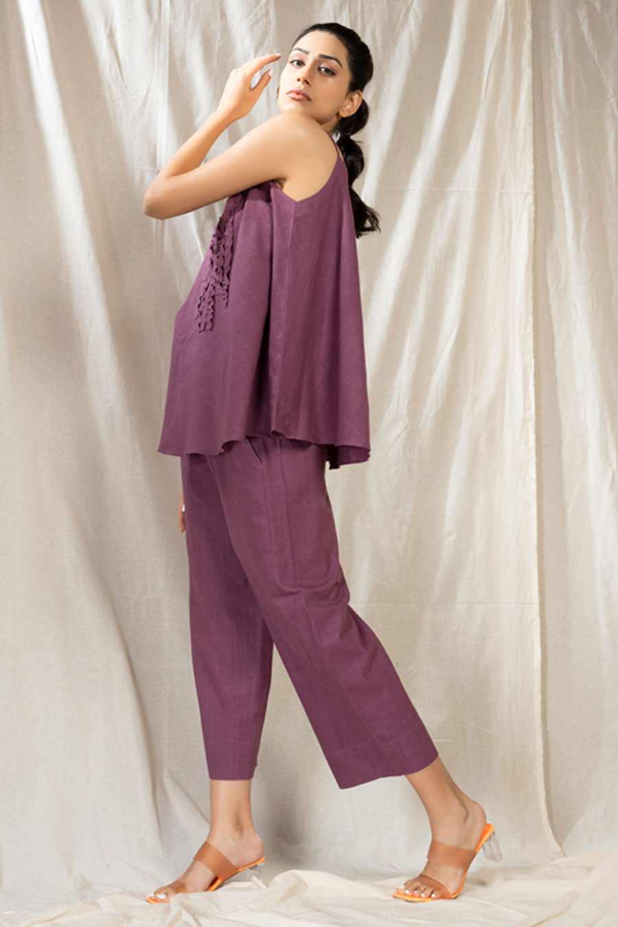 Purple Organic Khadi Frilled Co-Ord Set