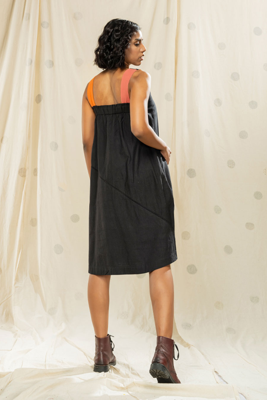 Black Organic Khadi Sleeveless Midi Dress