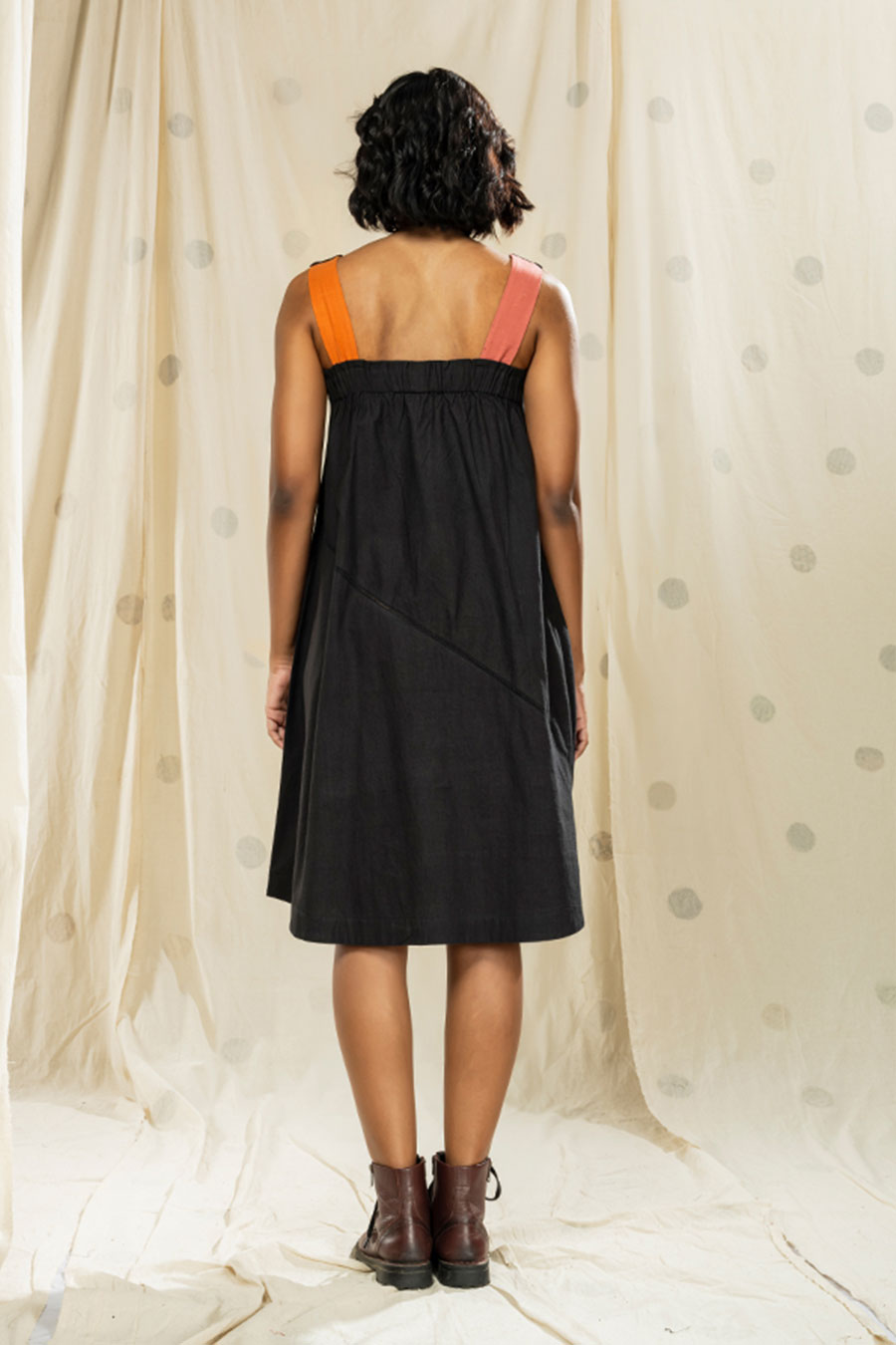 Black Organic Khadi Sleeveless Midi Dress