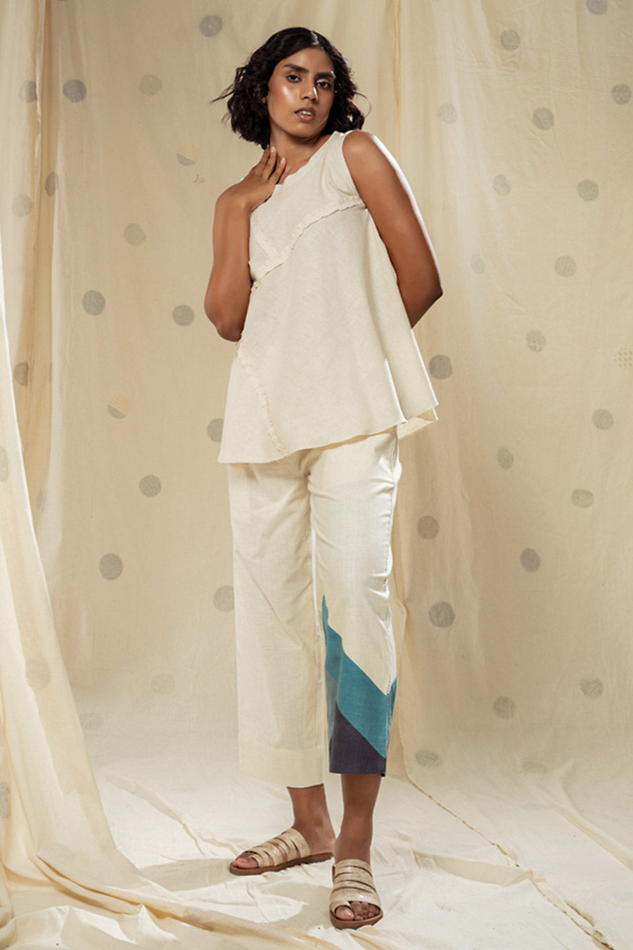 White Organic Khadi Colour Block Co-Ord Set