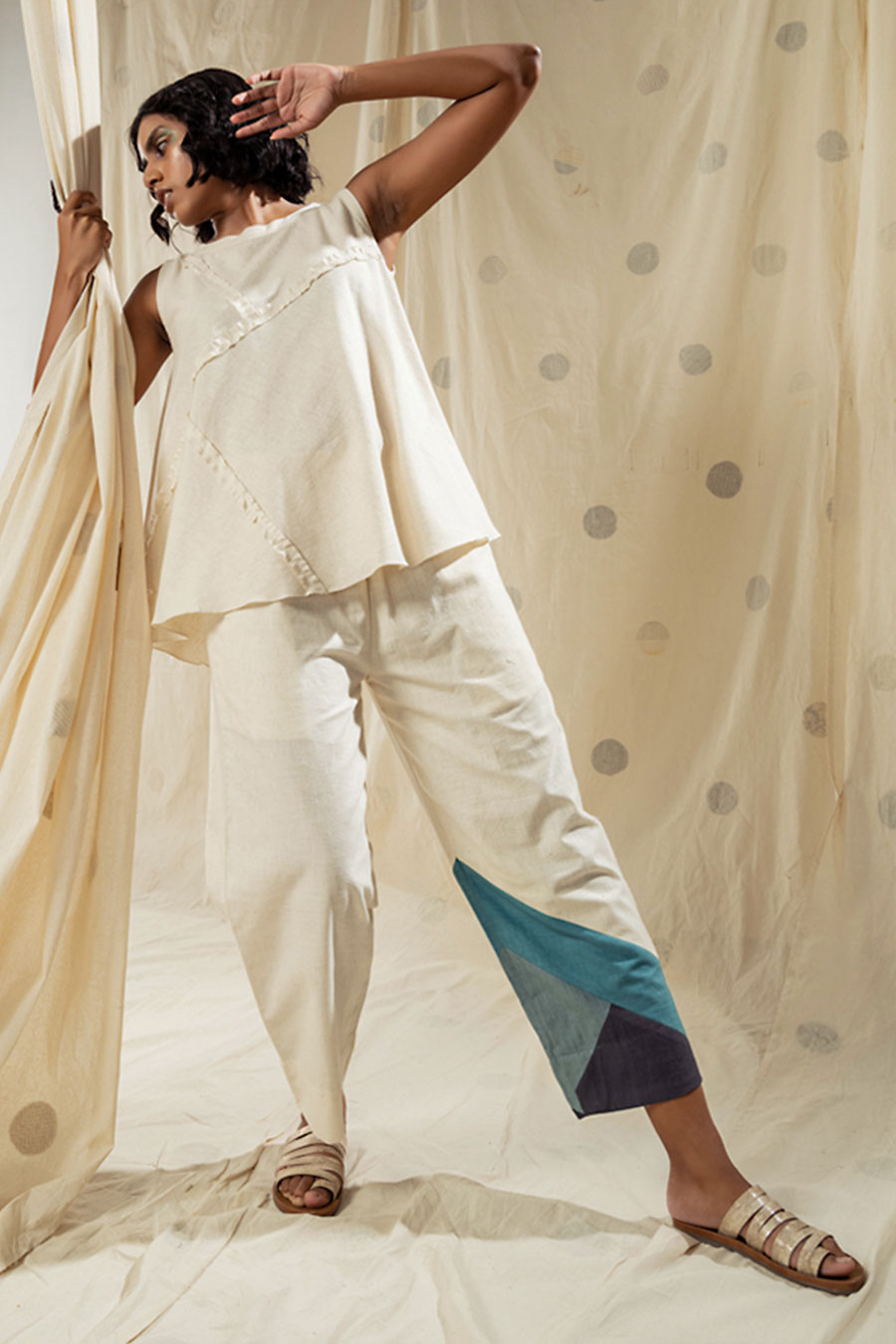 White Organic Khadi Colour Block Co-Ord Set