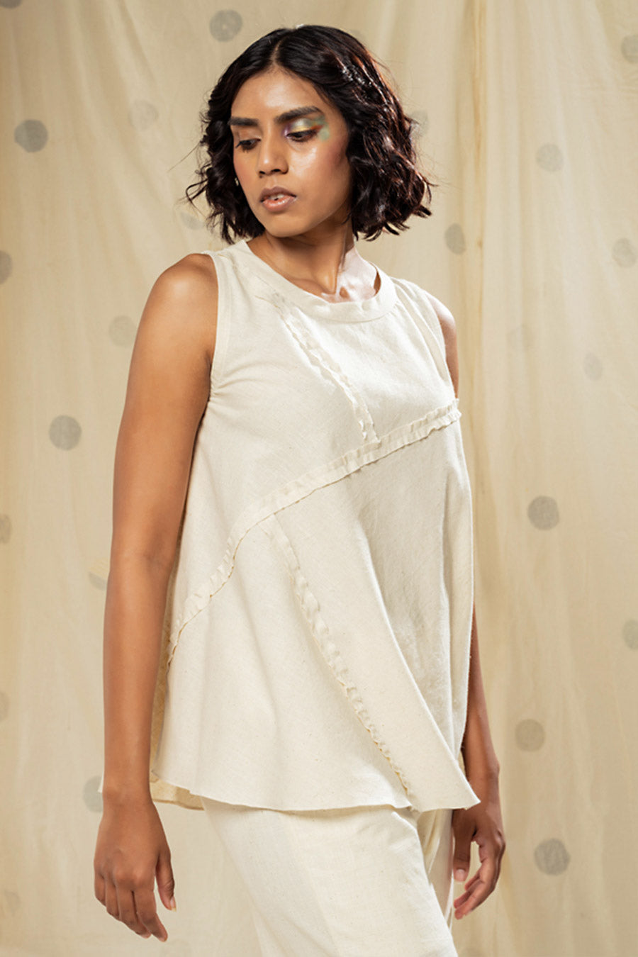 White Organic Khadi Colour Block Co-Ord Set