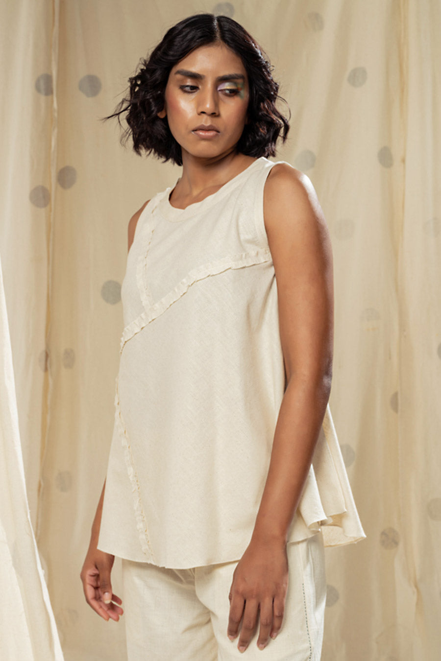 White Organic Khadi Colour Block Co-Ord Set
