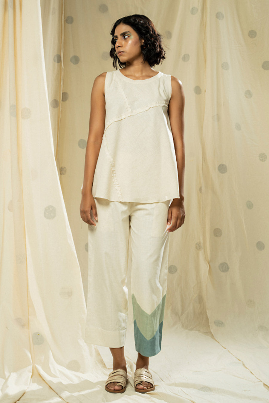 White Organic Khadi Colour Block Co-Ord Set