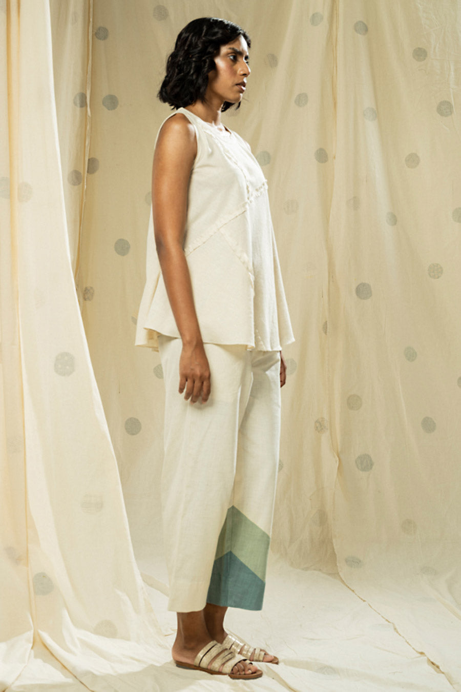 White Organic Khadi Colour Block Co-Ord Set