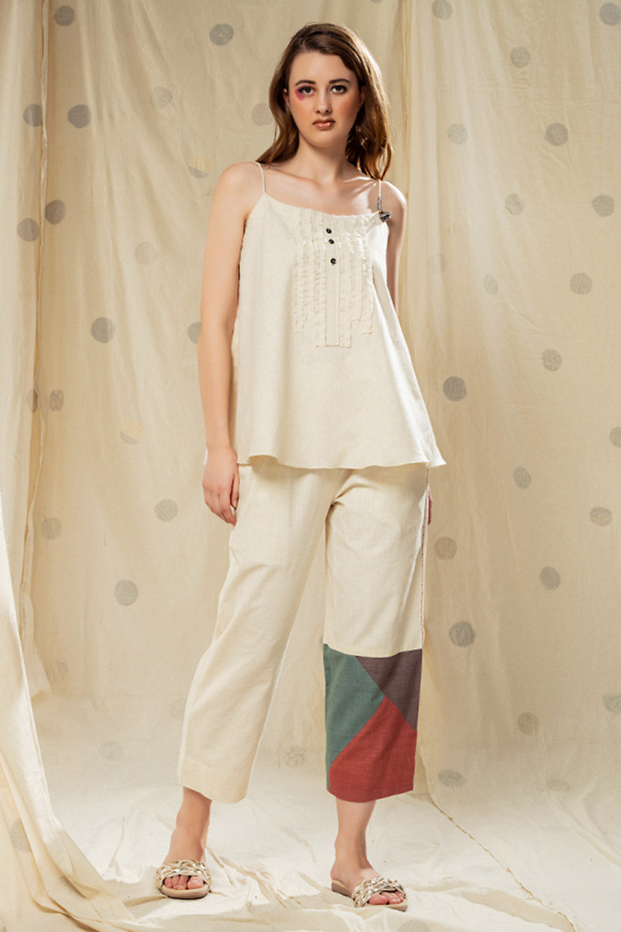 White Organic Khadi Colour Block Co-Ord Set
