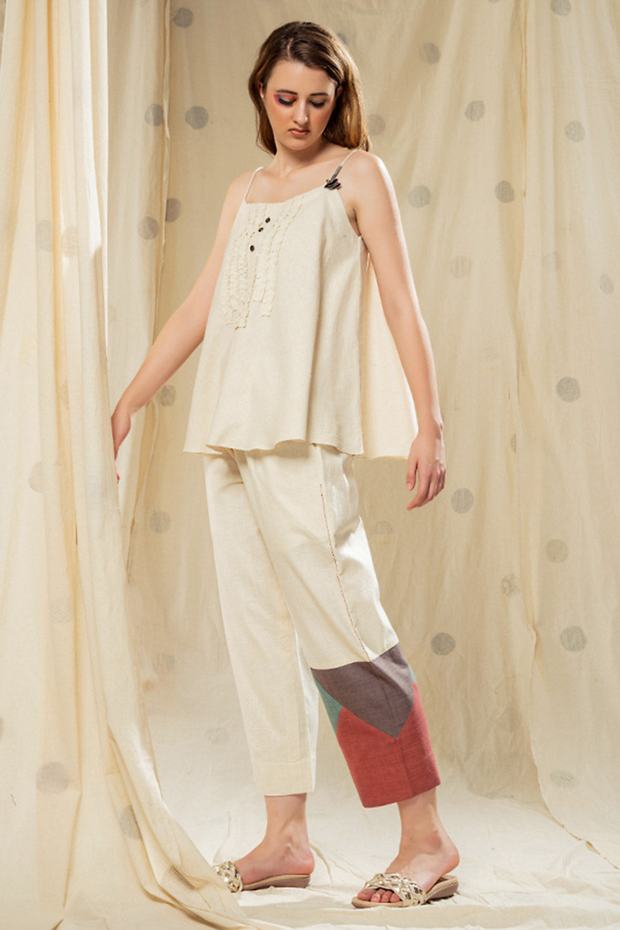 White Organic Khadi Colour Block Co-Ord Set