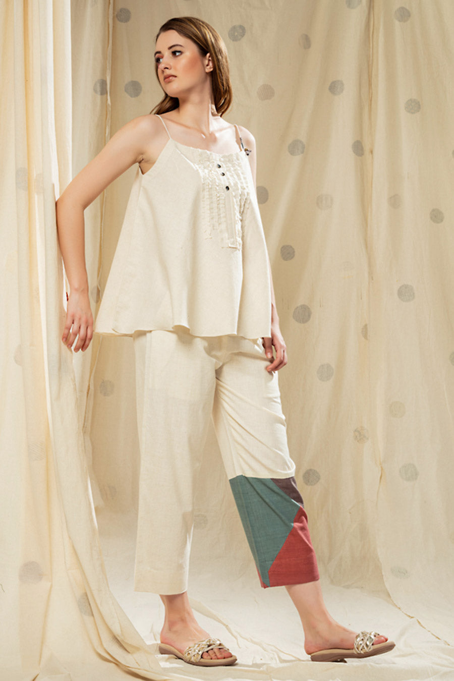 White Organic Khadi Colour Block Co-Ord Set