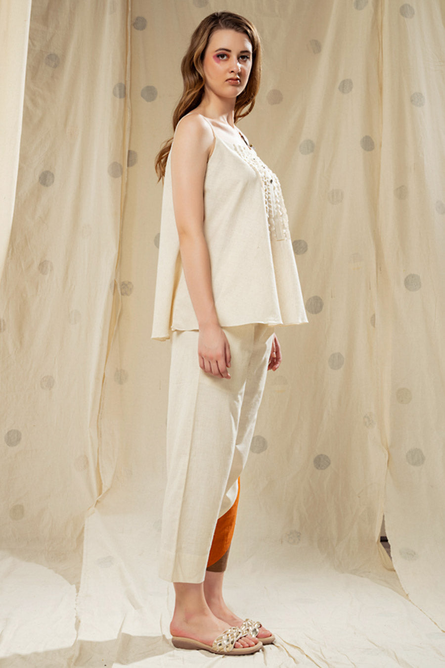 White Organic Khadi Colour Block Co-Ord Set