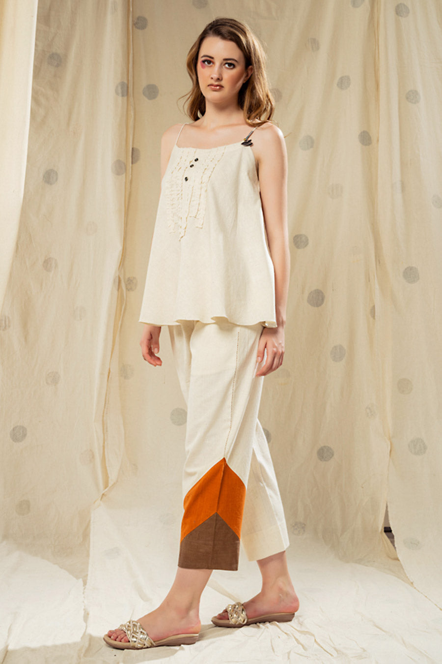 White Organic Khadi Colour Block Co-Ord Set