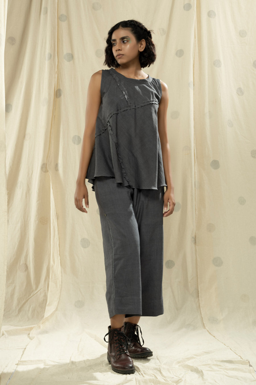 Shadow Grey Organic Khadi Frilled Co-Ord Set