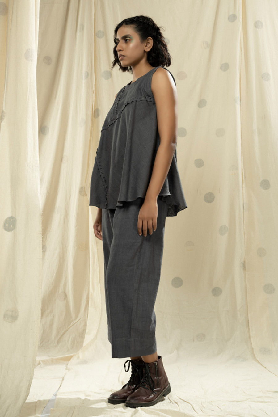 Shadow Grey Organic Khadi Frilled Co-Ord Set