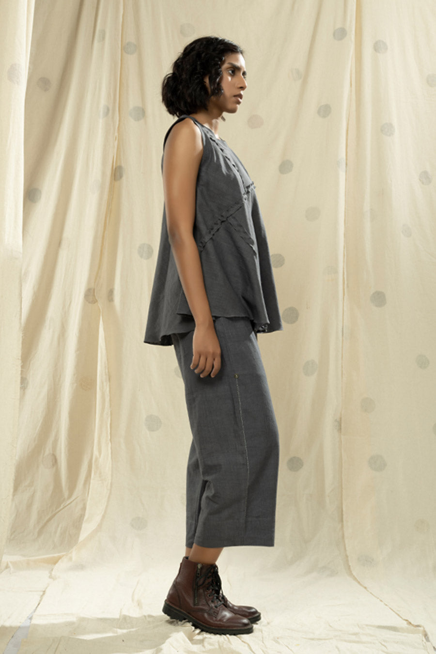 Shadow Grey Organic Khadi Frilled Co-Ord Set