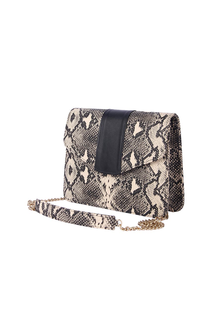 Beige Snakeskin Printed Clutch
