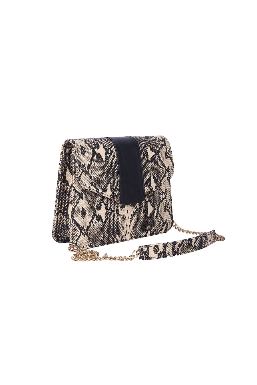 Beige Snakeskin Printed Clutch