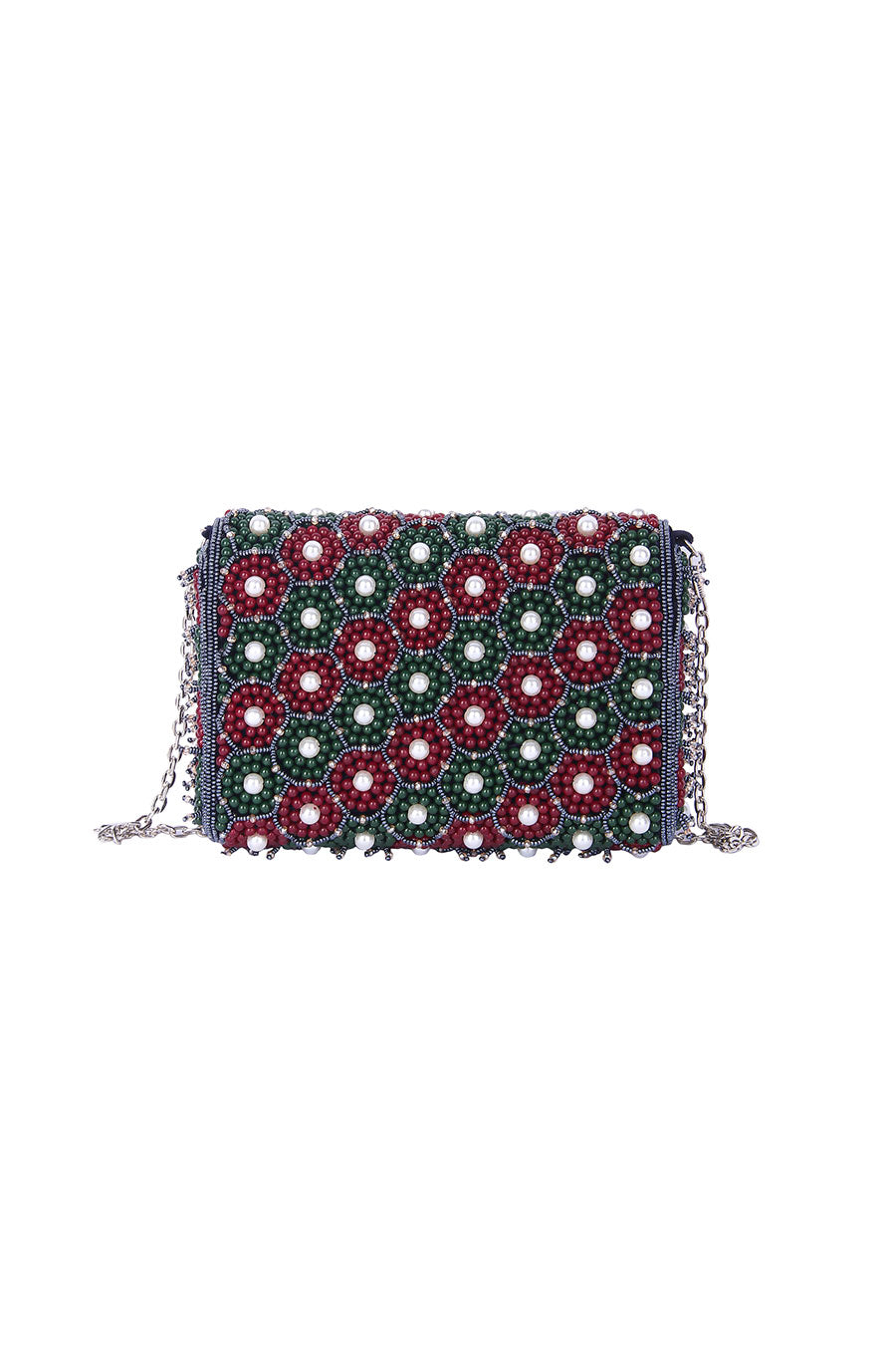 Green & Red Taahira Embroidered Clutch