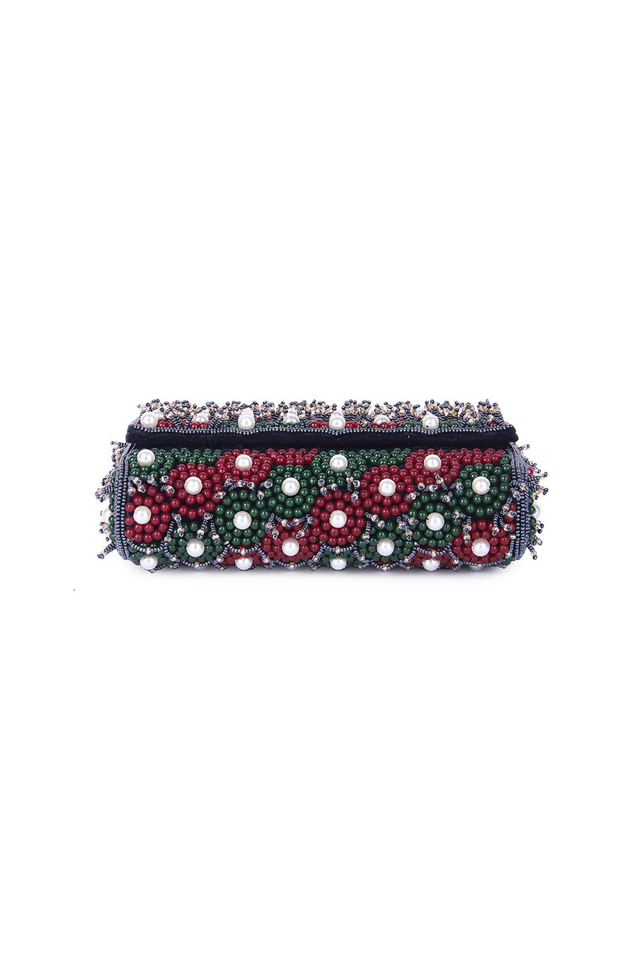 Green & Red Taahira Embroidered Clutch