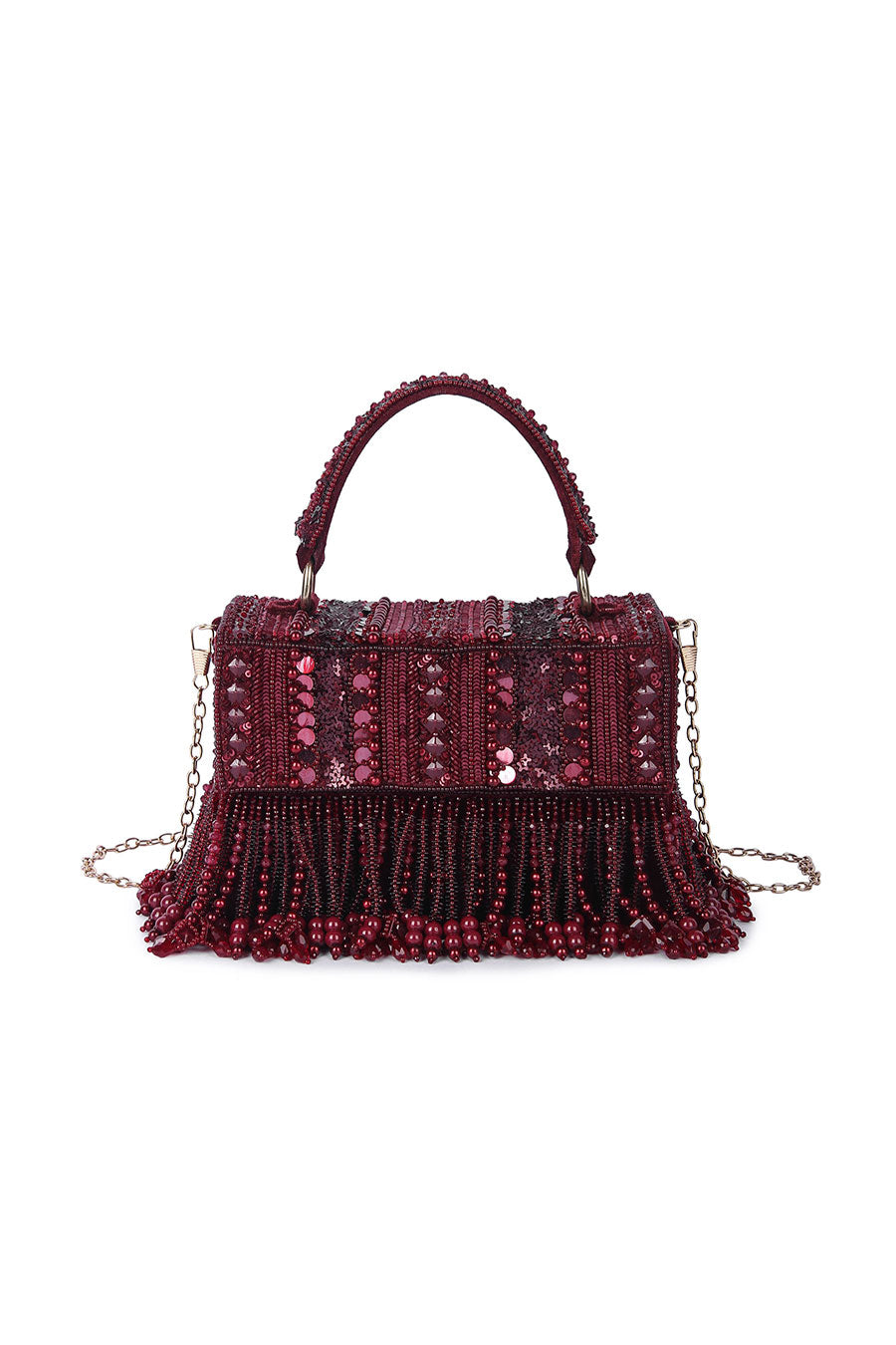 Maroon Minaa Hand-Embroidered Box Clutch