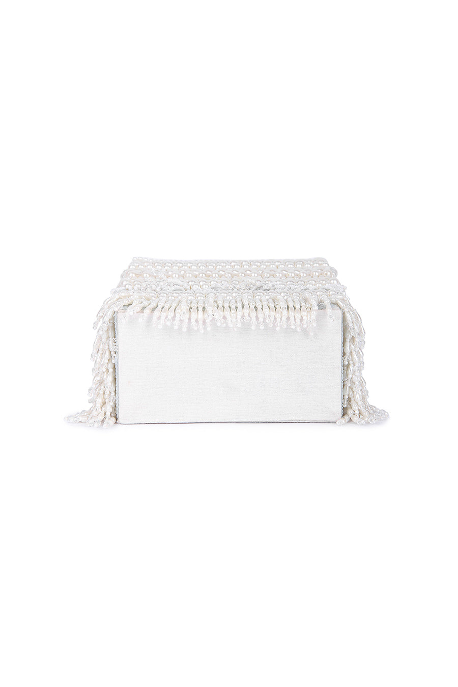 White Sunayena Pearl Embroidered Box Clutch