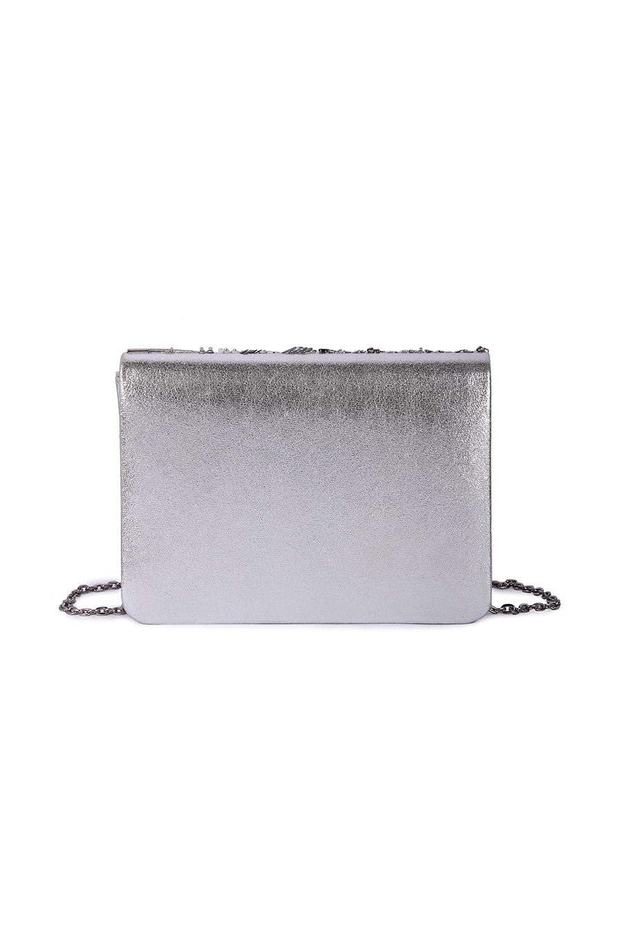 Silver Sheel Hand-Embroidered Clutch