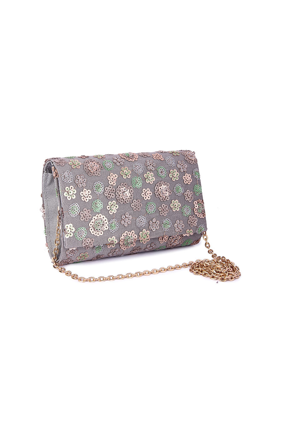 Silver Zeen Embroidered Clutch