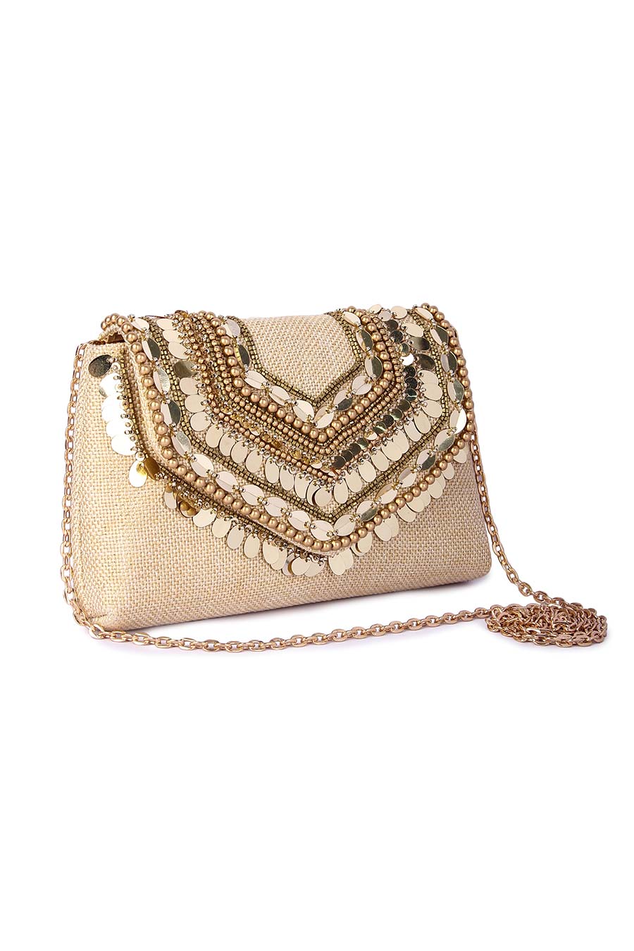 Beige Boho Embroidered Clutch