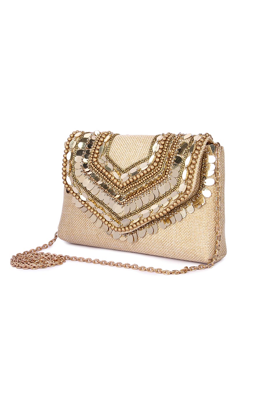 Beige Boho Embroidered Clutch