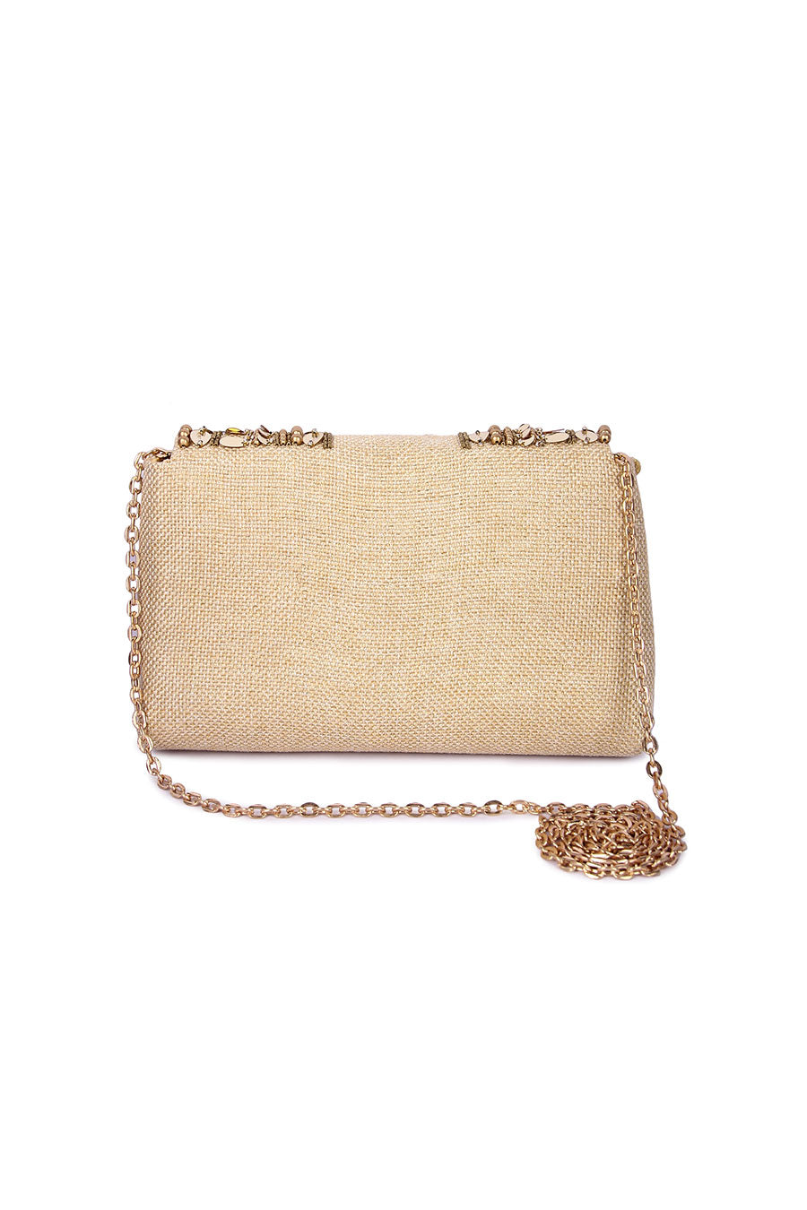 Beige Boho Embroidered Clutch