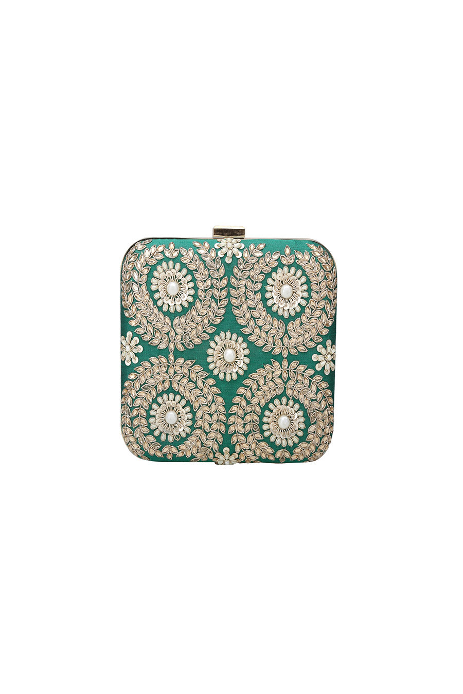 Green Lush Hand-Embroidered Box Clutch