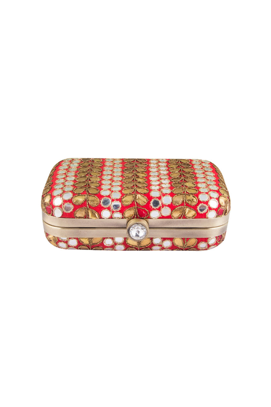 Red Gotapatti Embroidered Box Clutch