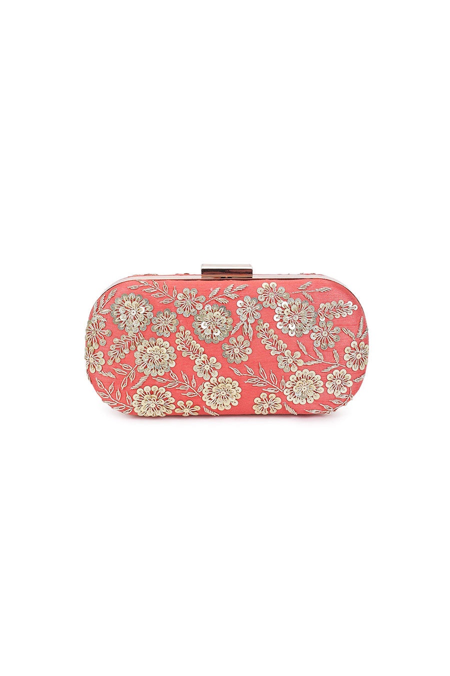 Coral Garden Sequins Embroidered Box Clutch