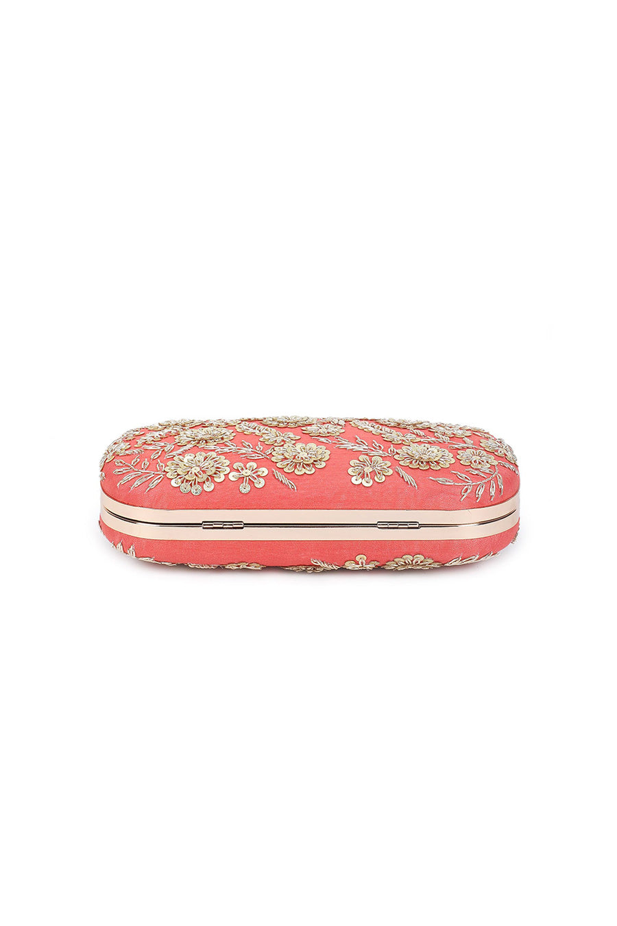 Coral Garden Sequins Embroidered Box Clutch